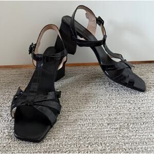 Hispanitas Women's Black Leather Strap Sandals Heels Size 42